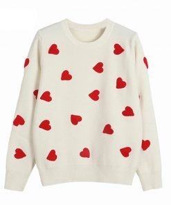 Heart Embroidery O-Neck Loose Jumper
