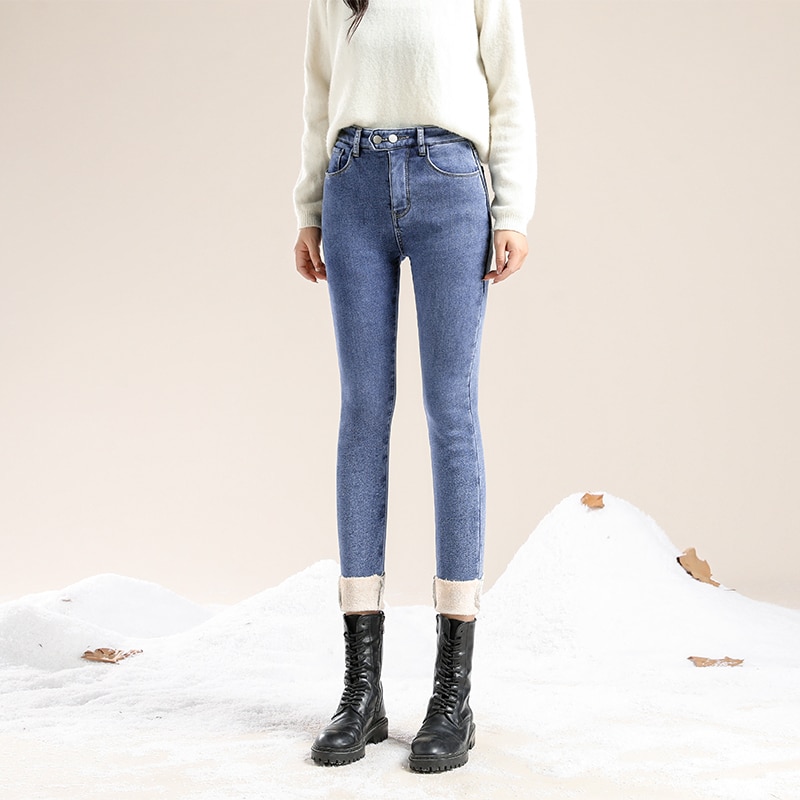 Winter High Waist Thick Velvet Skinny Jeans