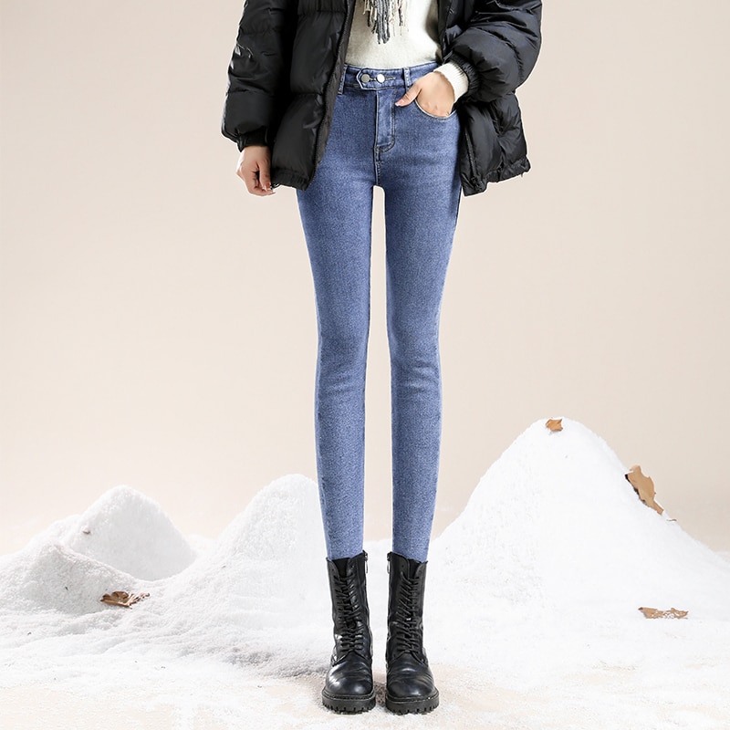 Winter High Waist Thick Velvet Skinny Jeans