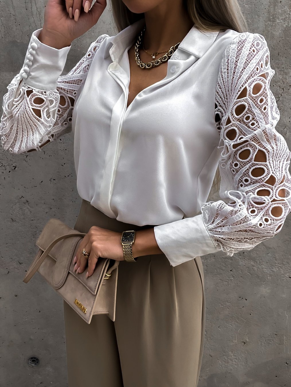 White Lace Hollow Out Women Blouse - Spring Black Vintage Button Up Shirts Top